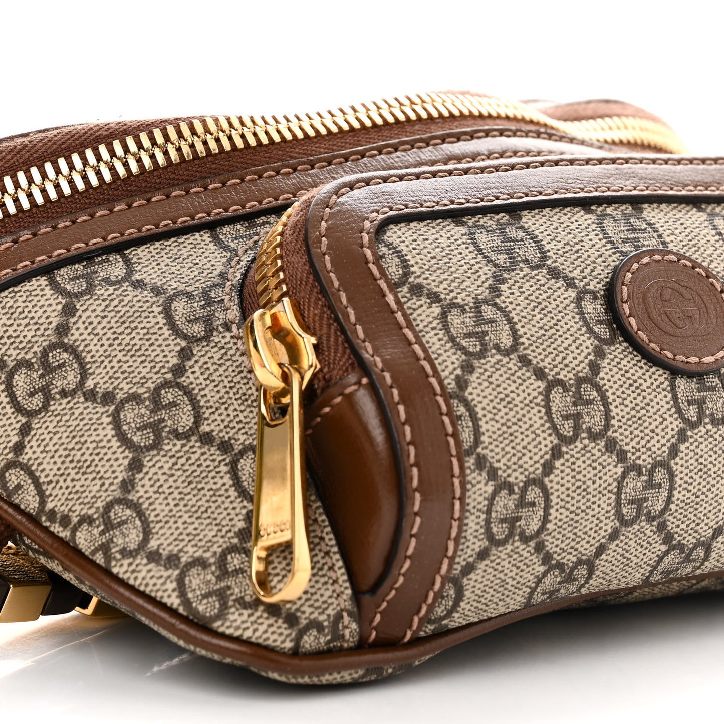 GG Supreme Monogram Textured Calfskin Retro Interlocking G Belt Bag Beige Ebony Brown Sugar