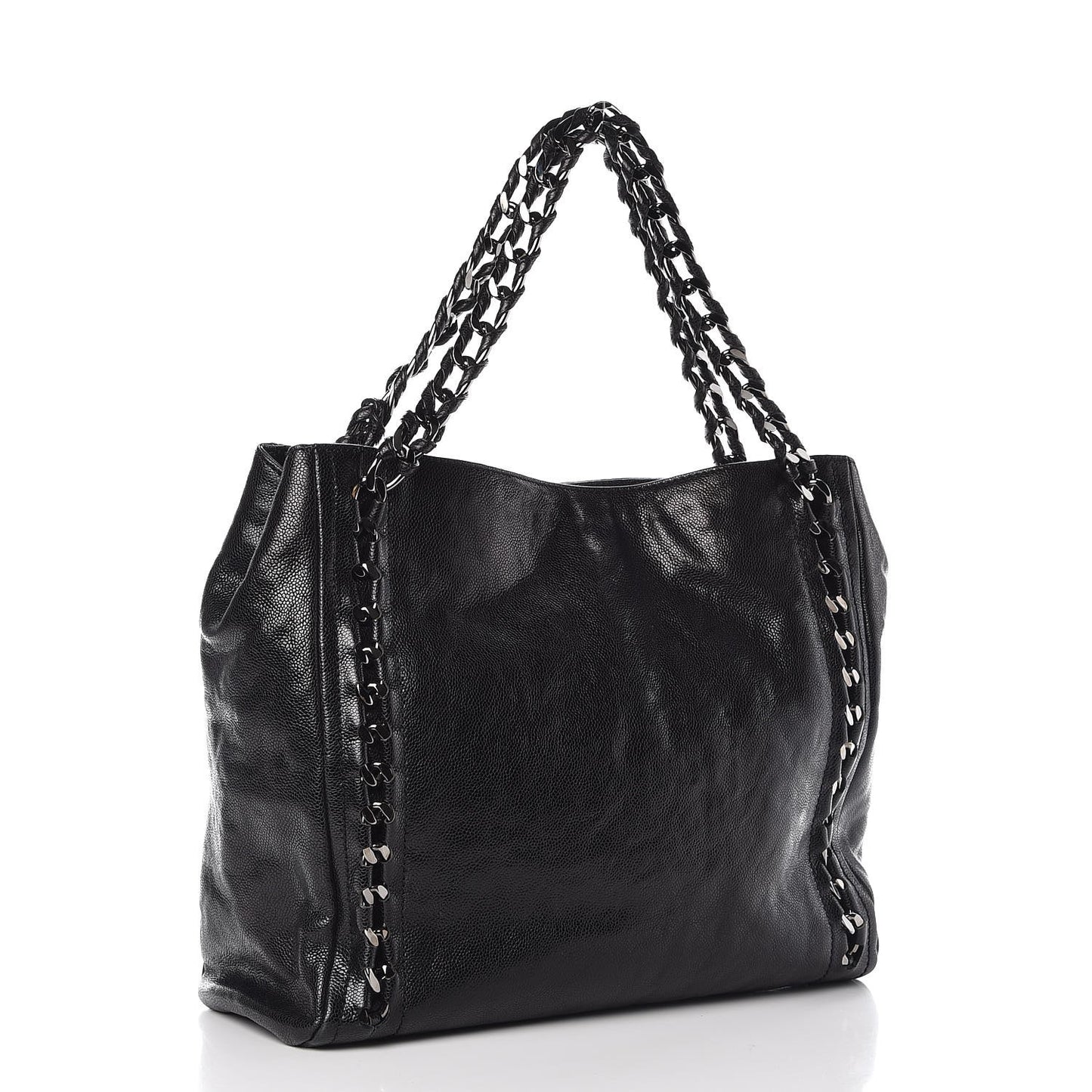 Glazed Caviar Modern Chain Tote Black