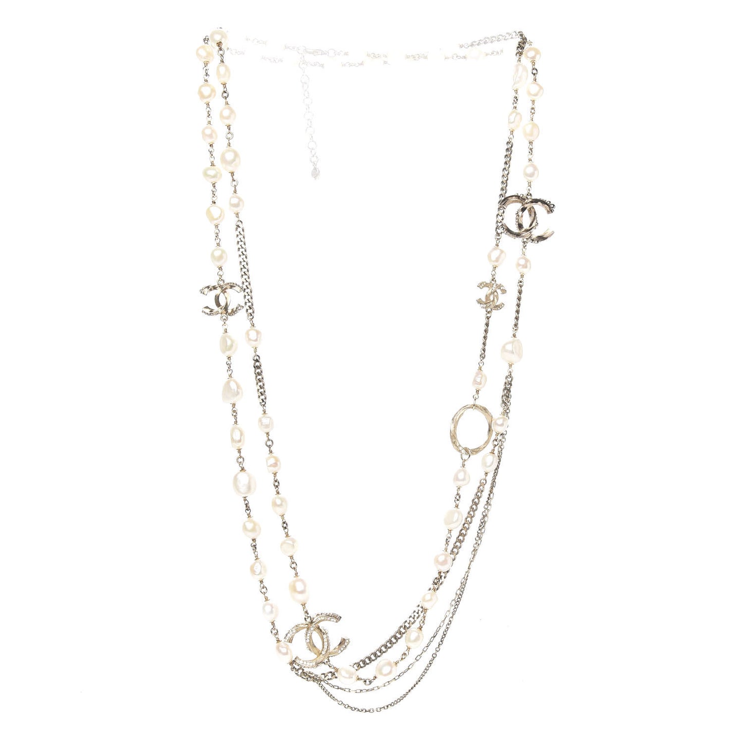 Pearl Crystal CC Long Necklace Gold