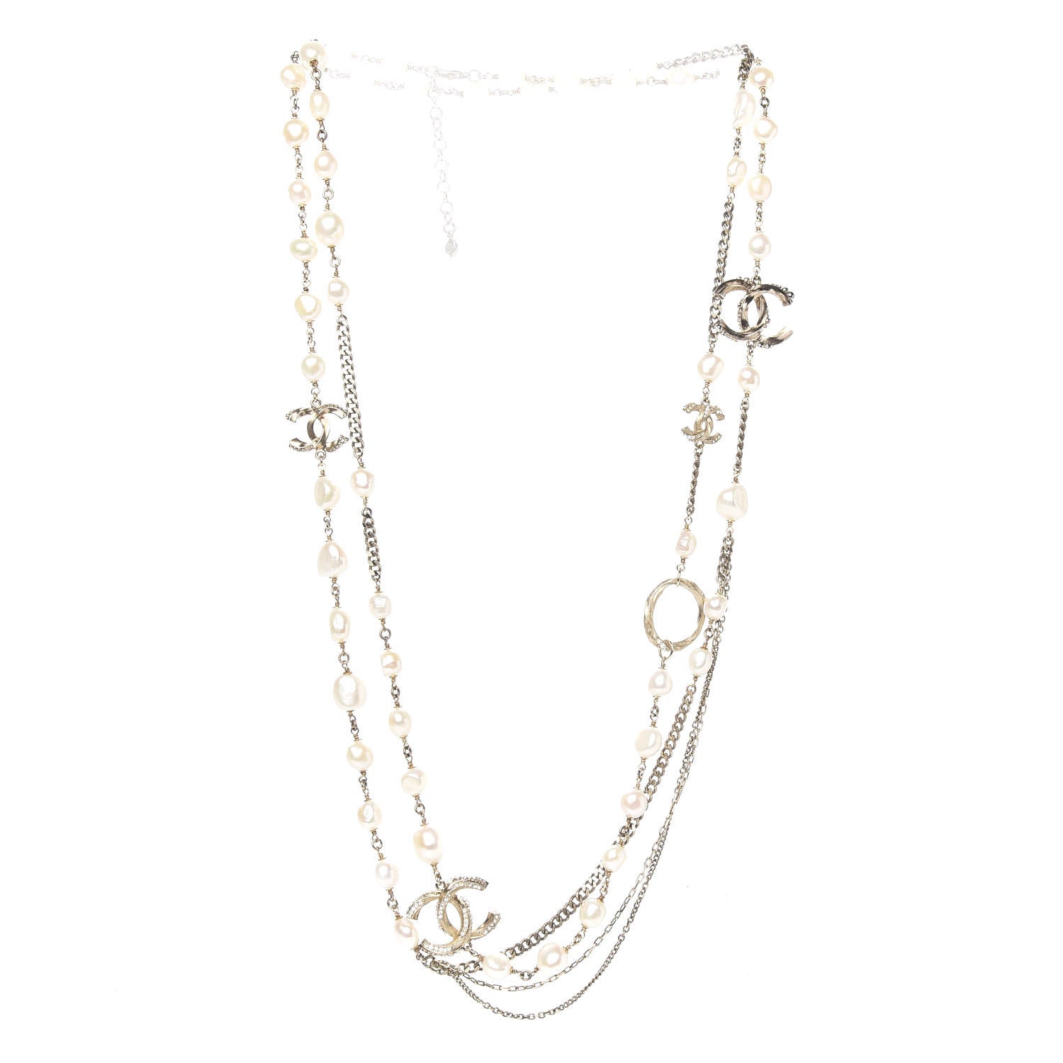 Chanel Pearl Crystal CC Long Necklace Gold 2 of 5