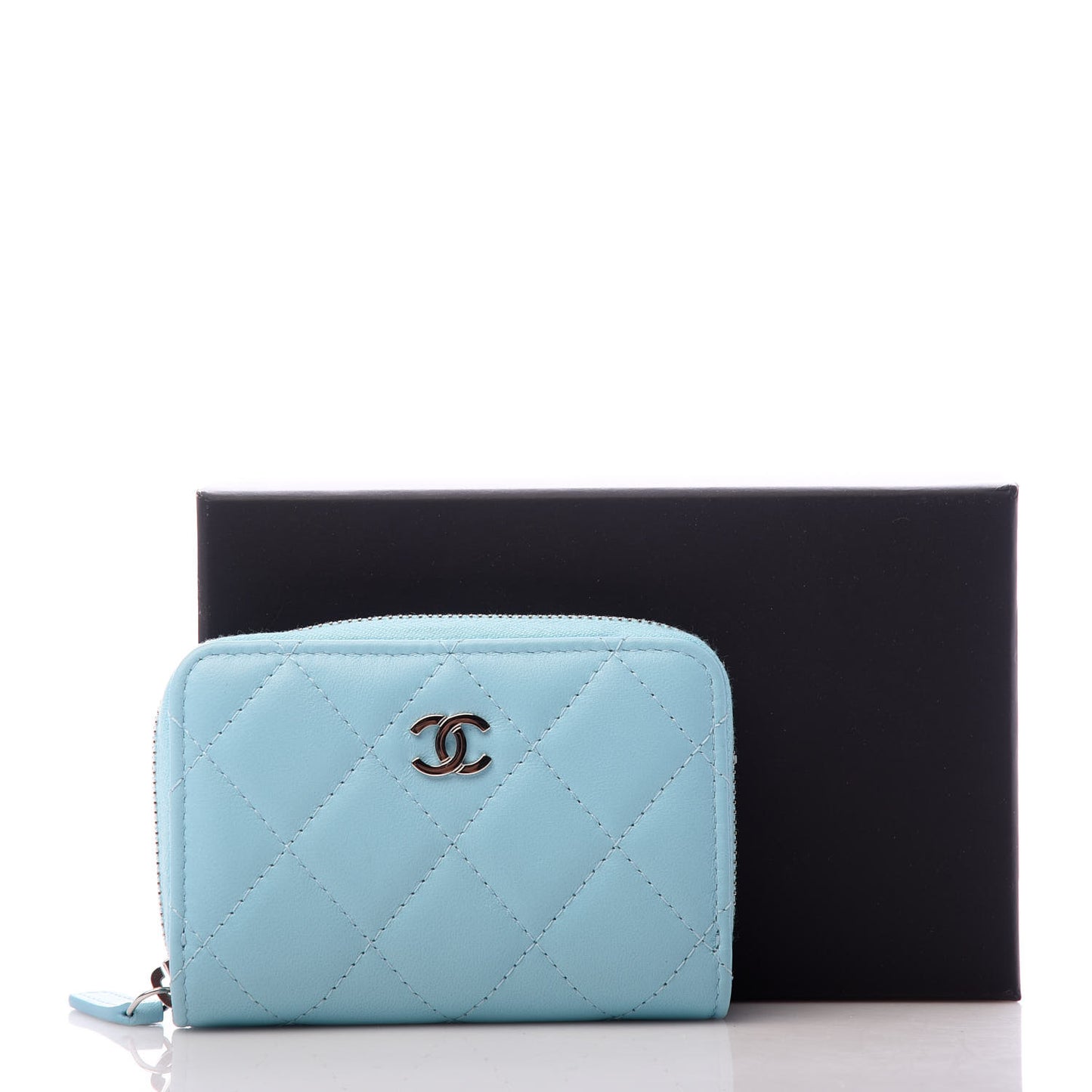 Lambskin Quilted Zip Around Coin Purse Wallet Neon Blue