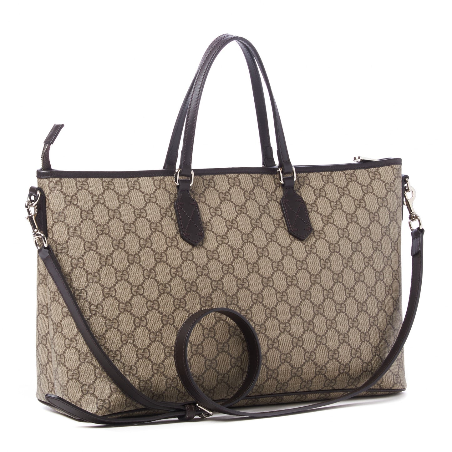GG Supreme Monogram Medium Zippered Tote Dark Brown