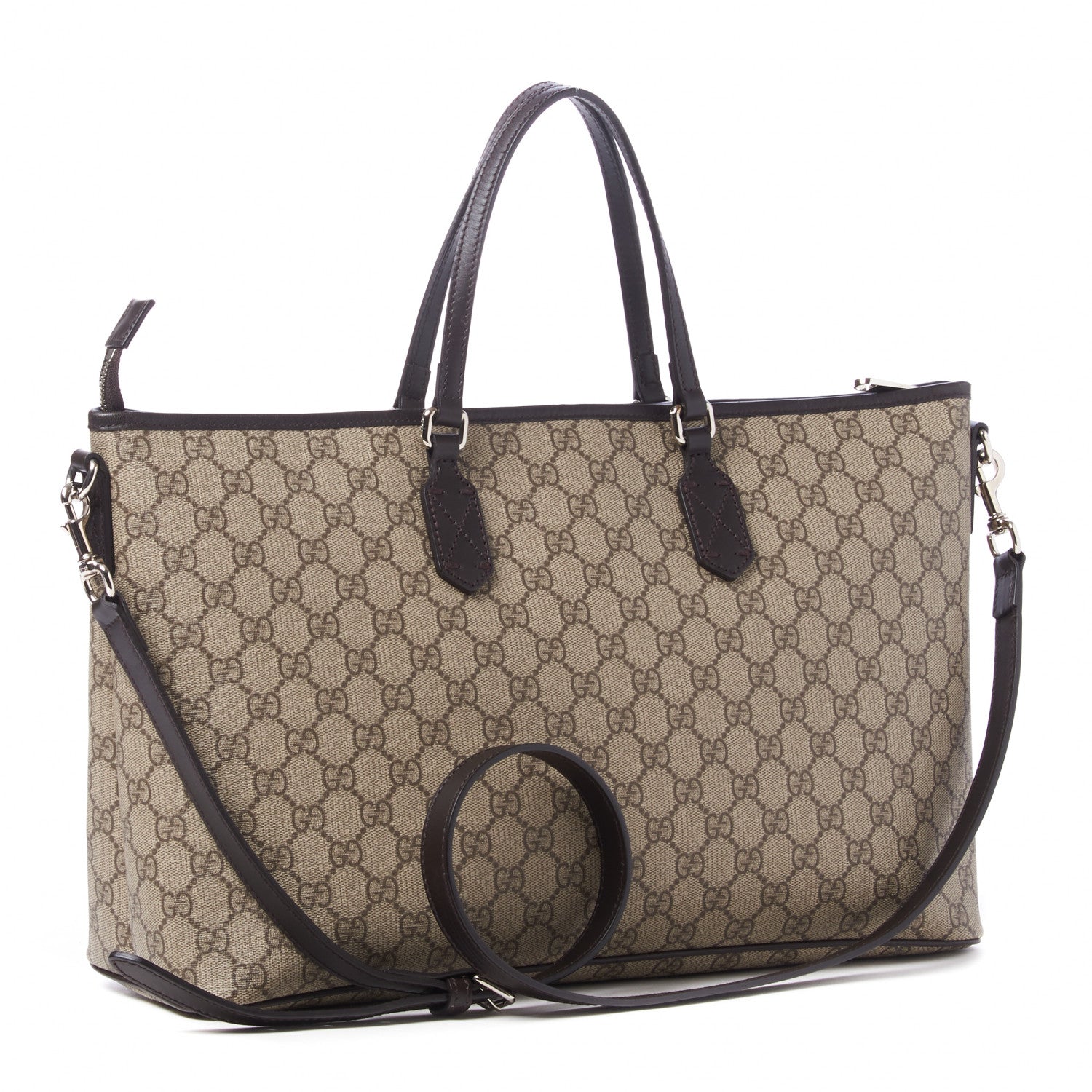 Gucci GG Supreme Monogram Medium Zippered Tote Dark Brown 3 of 10