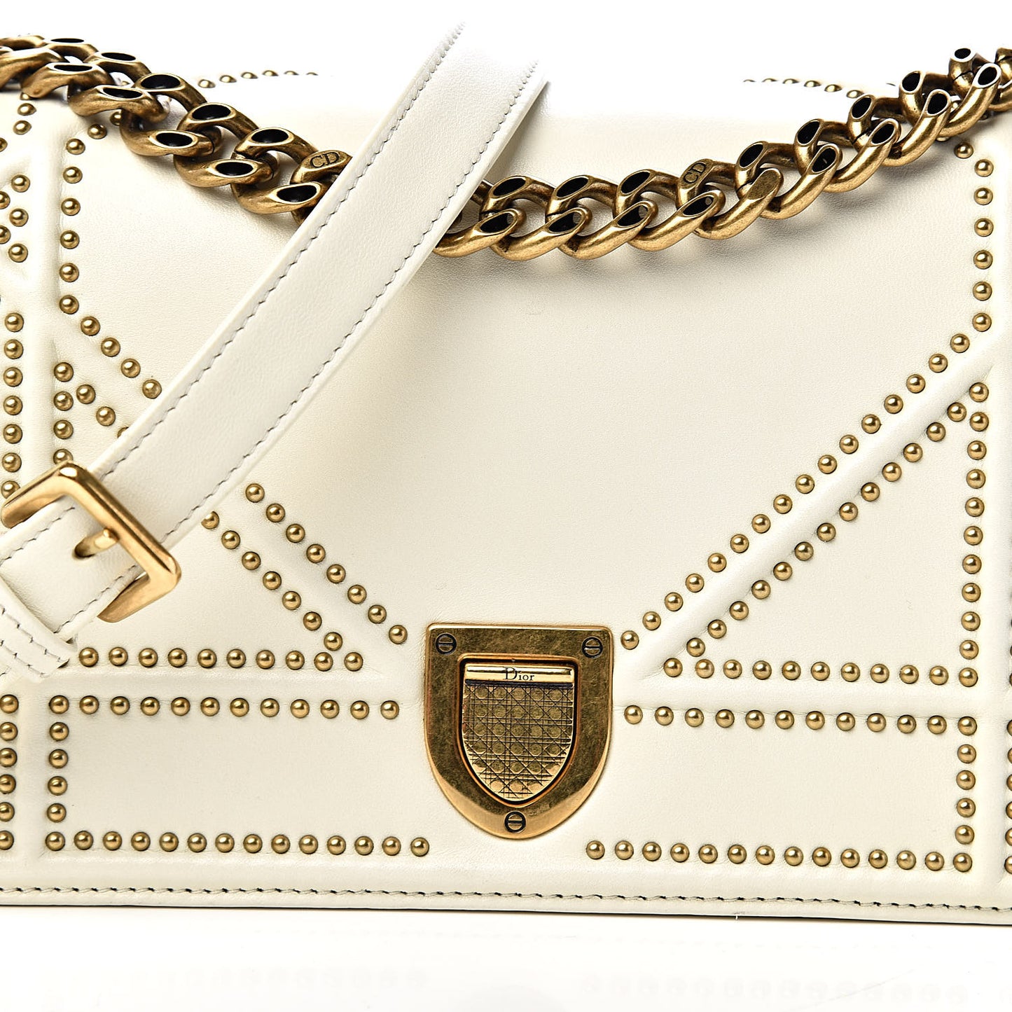Lambskin Studded Small Diorama Flap Bag Off White