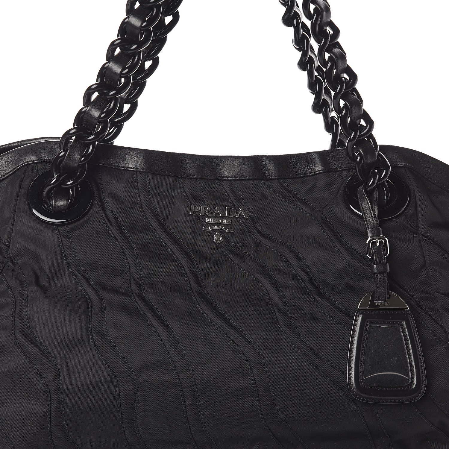 Prada Tessuto Nylon Stripes Tote Black 7 of 9