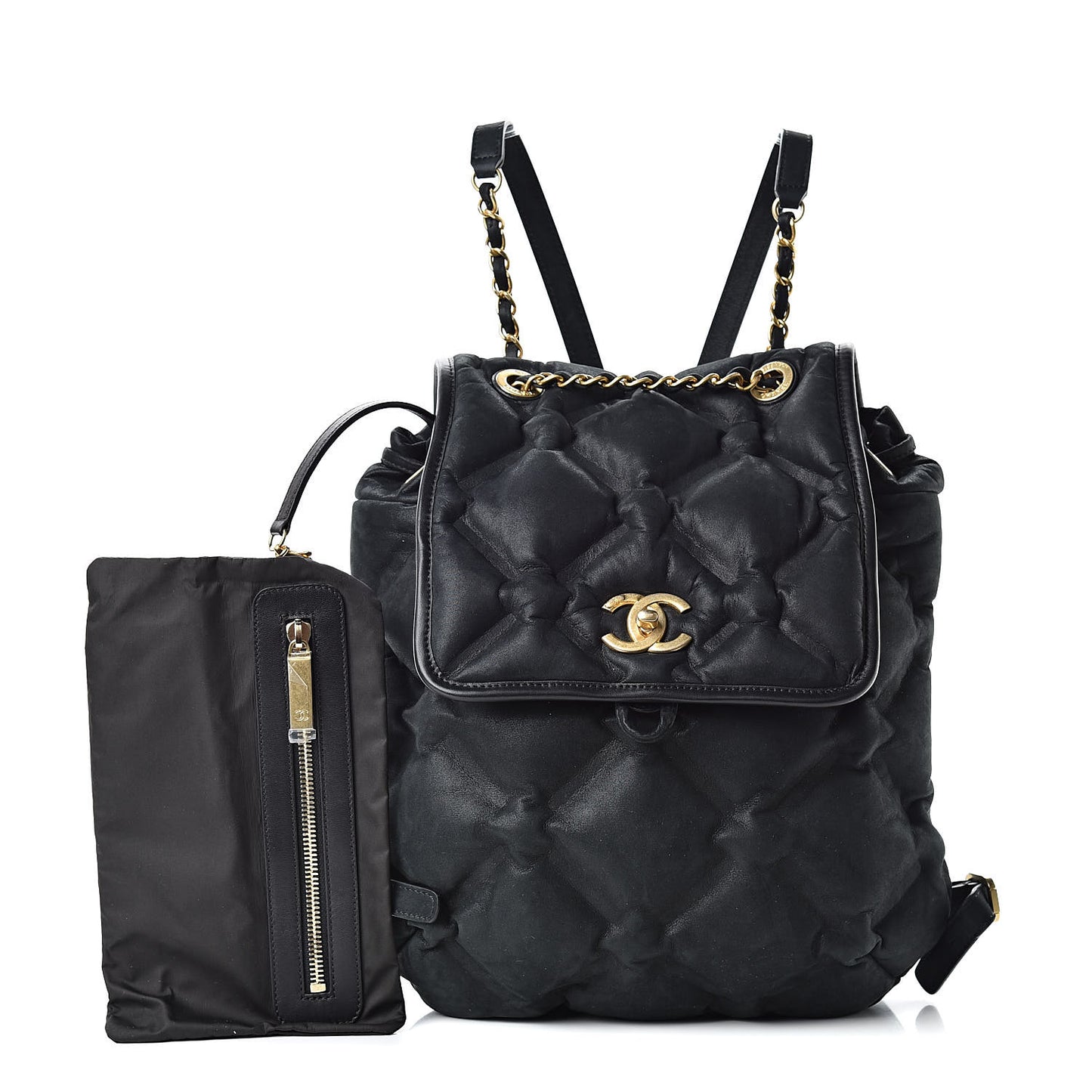 Iridescent Calfskin Quilted Chesterfield Backpack Black