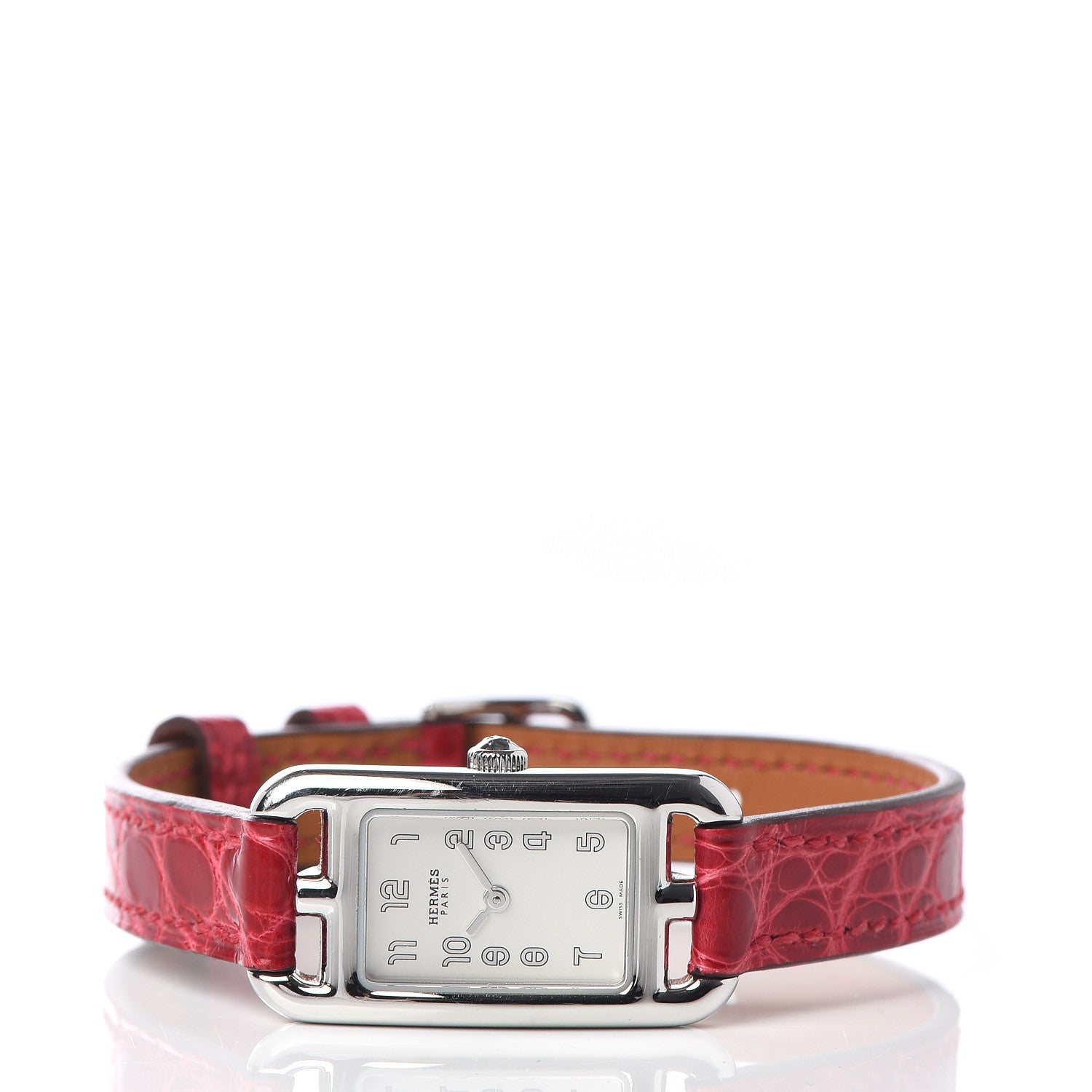 Hermes Stainless Steel Alligator 17mm Nantucket Quartz Watch Braise 3 of 9