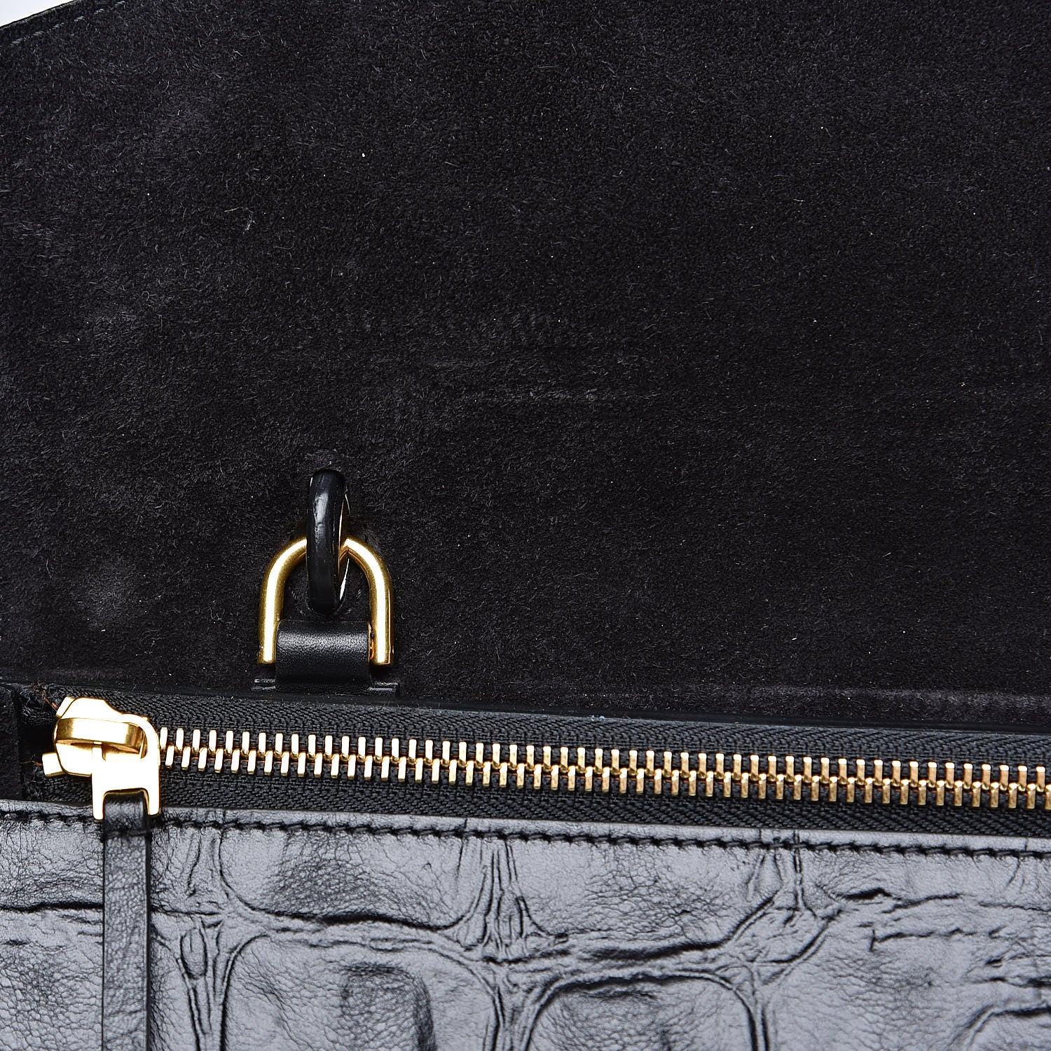 Celine Calfskin Crocodile Embossed Small Belt Bag Black 10 of 15