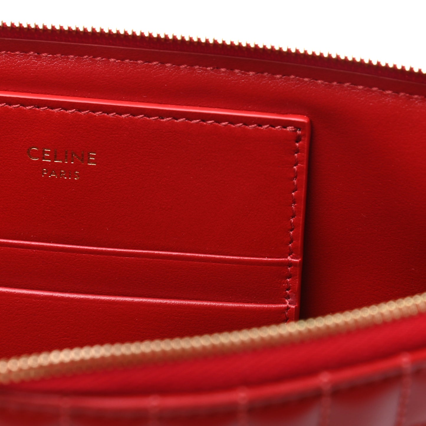 Calfskin Quilted C Charm Pouch Red