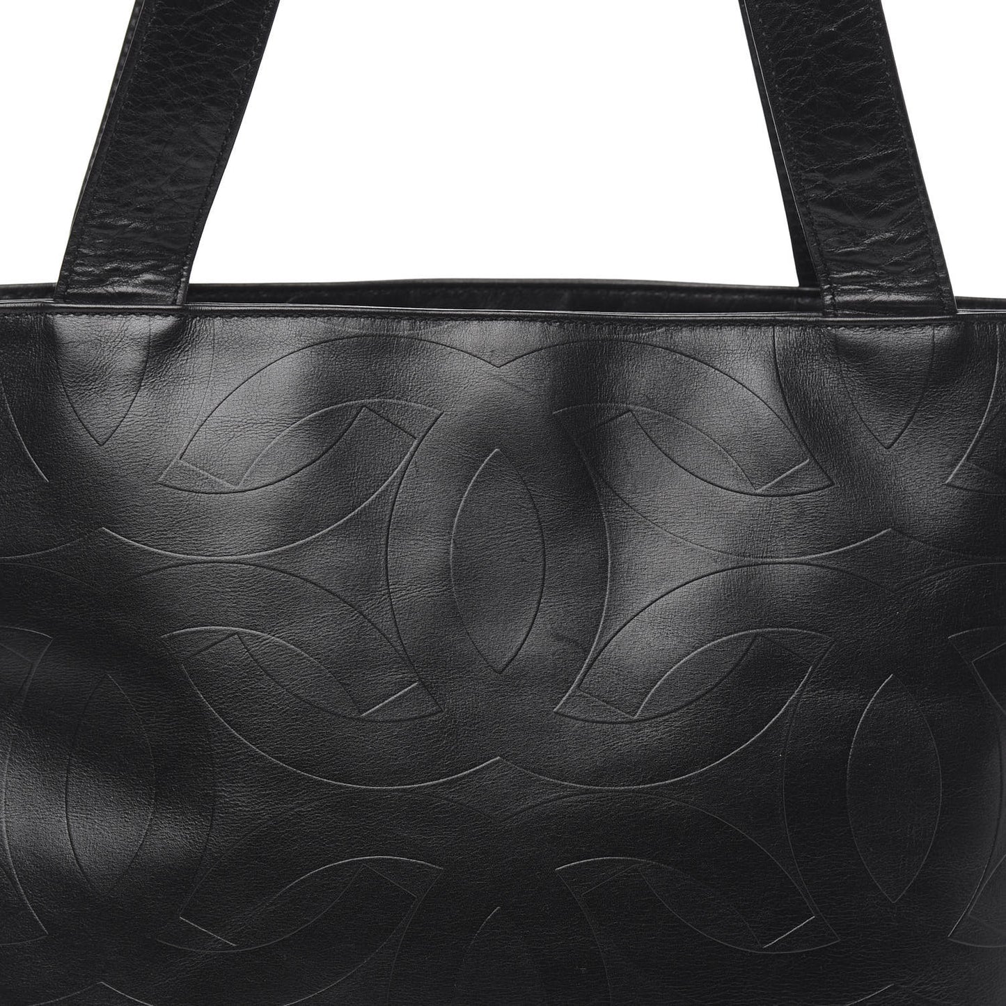Calfskin Embossed CC Shoulder Bag Black