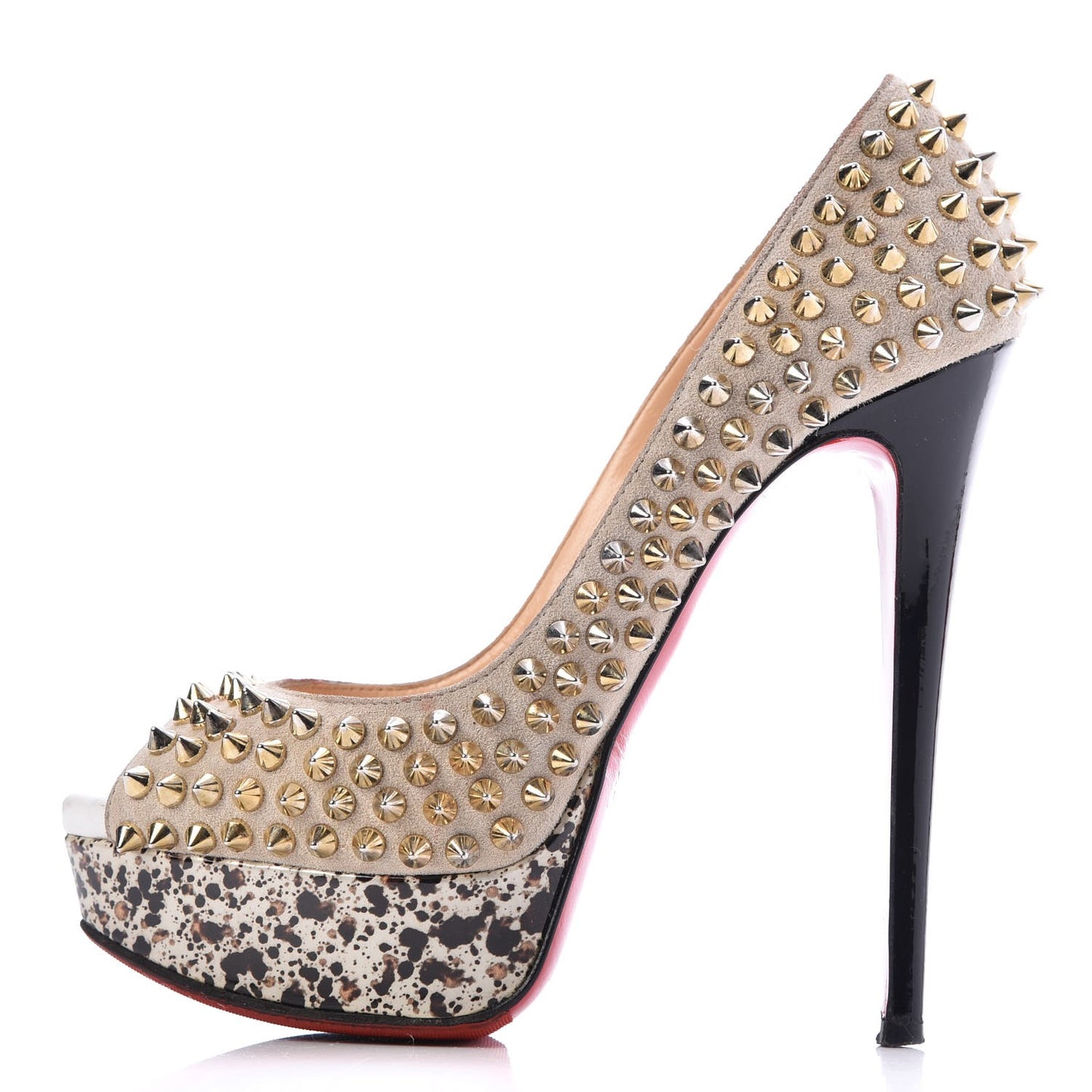 Veau Velours Patent Lady Peep Spikes 150 Pumps 36 Stone