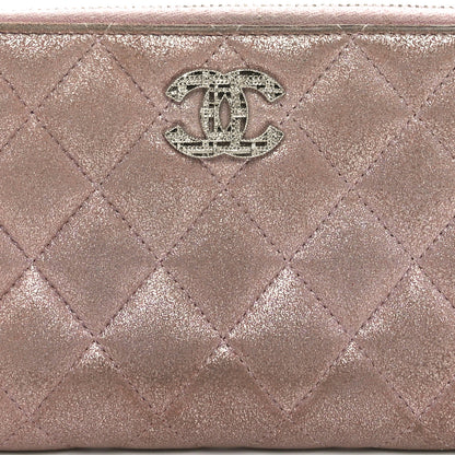 Chanel Iridescent Calfskin Quilted Large Gusset Zip Around Wallet Pink 8 of 11