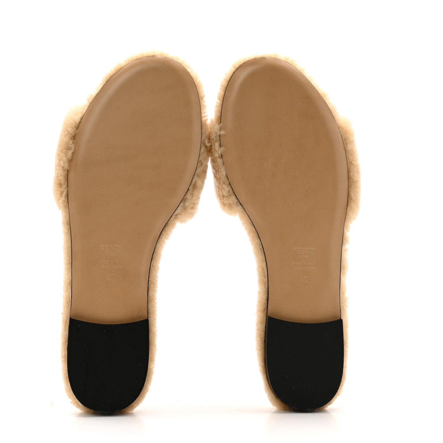 Fendi Shearling FF Baguette Slide Sandals 40 Beige Naturale 6 of 9