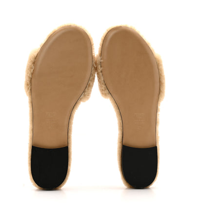Fendi Shearling FF Baguette Slide Sandals 40 Beige Naturale 6 of 9
