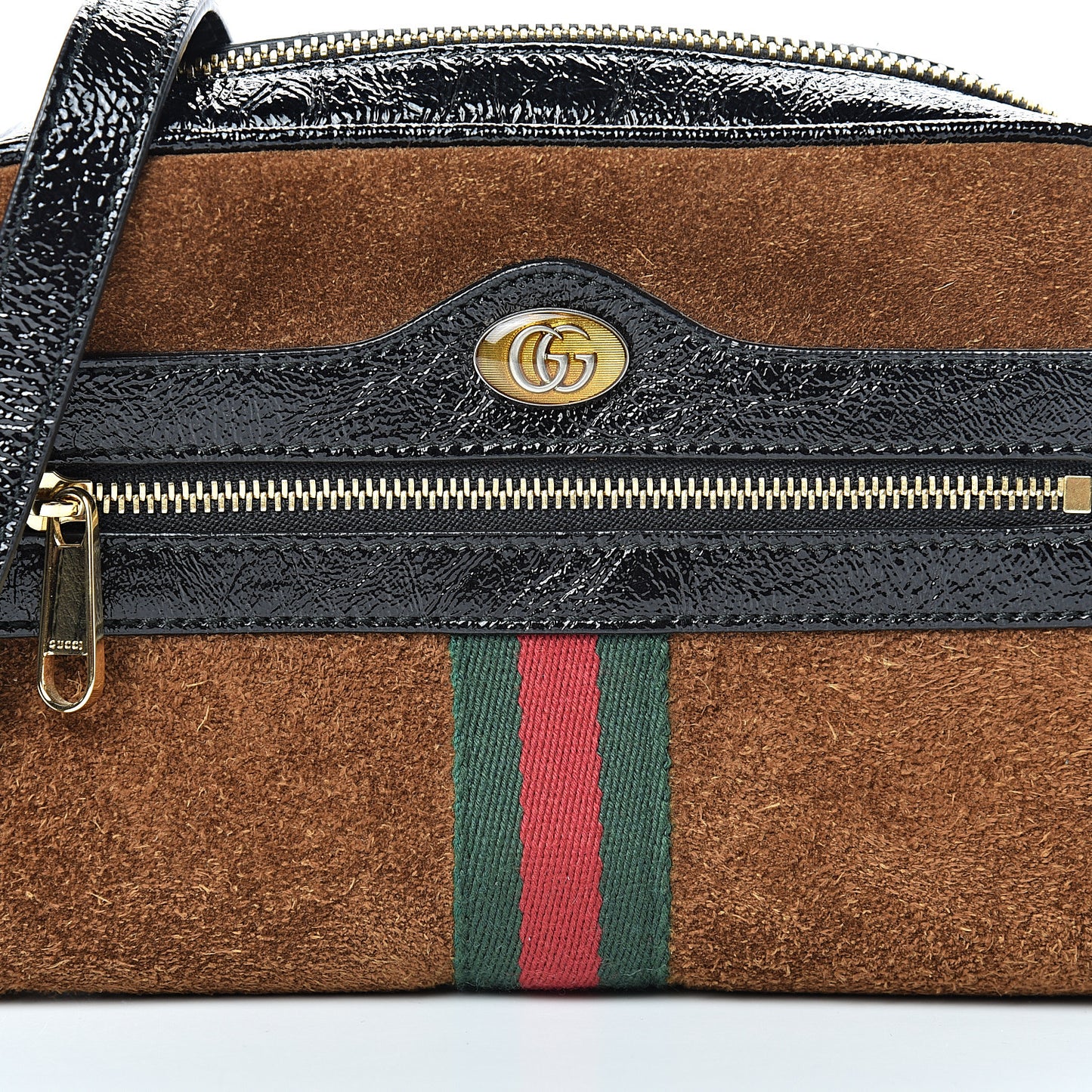 Suede Patent Web Mini Ophidia Shoulder Bag Nocciola Black