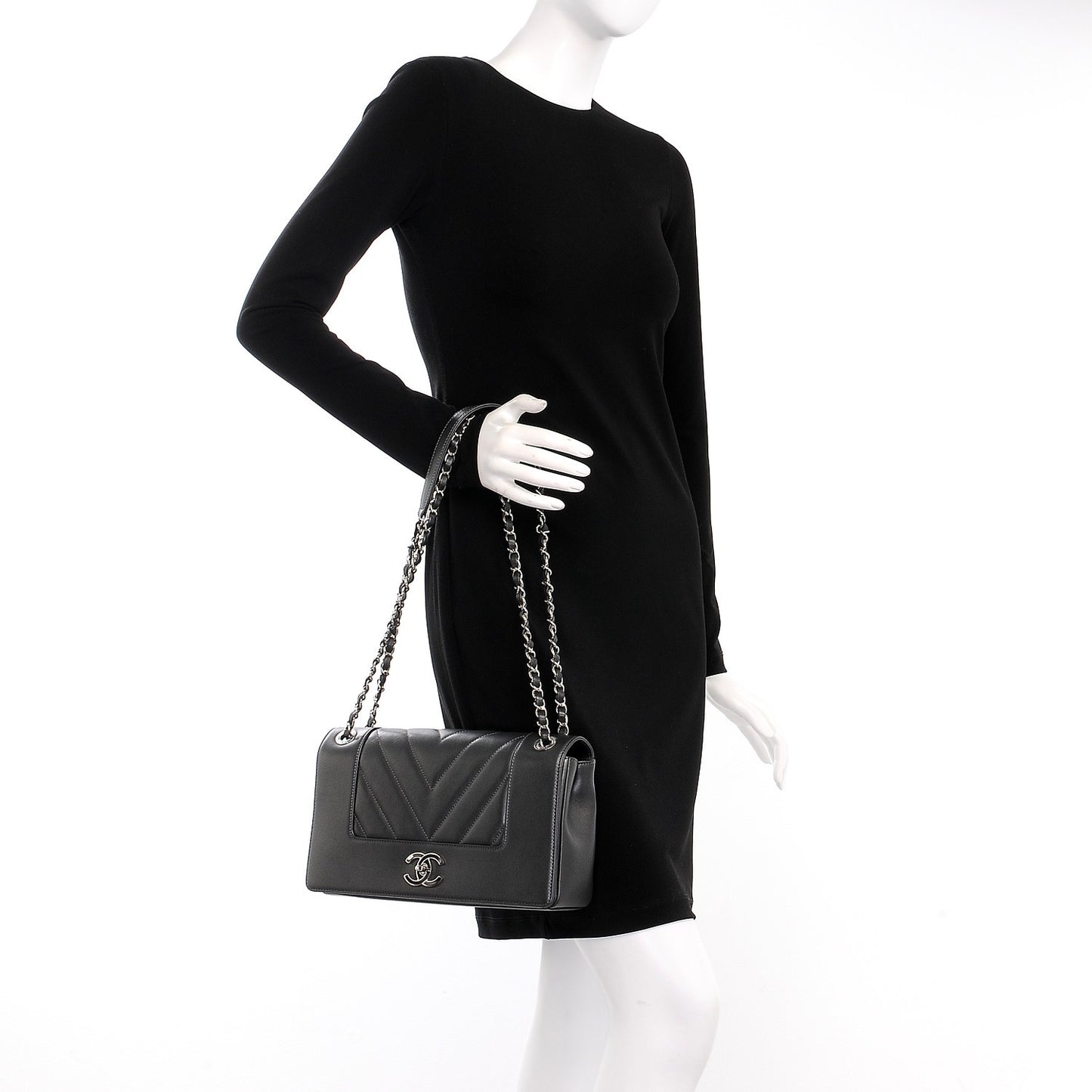 Sheepskin Chevron Quilted Vintage Mademoiselle Flap Dark Grey