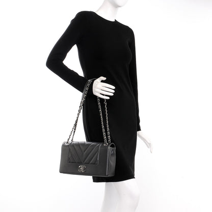 Chanel Sheepskin Chevron Quilted Vintage Mademoiselle Flap Dark Grey 2 of 10