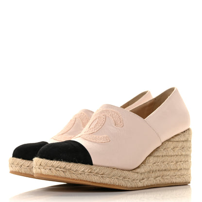 Chanel Lambskin Suede CC Espadrille Wedges 36 Beige Black 3 of 8