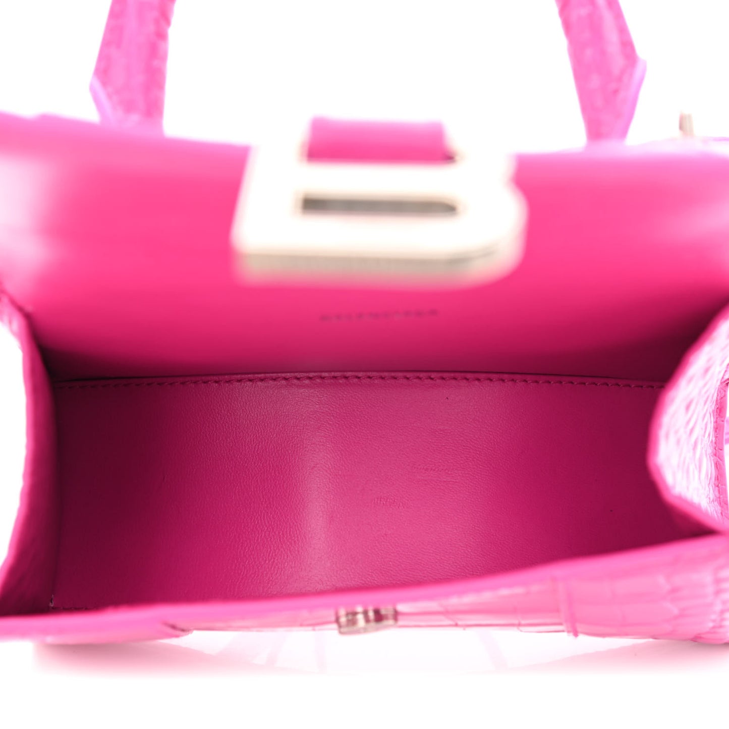 Shiny Calfskin Crocodile Embossed Hourglass Top Handle Bag XS Lipstick Pink