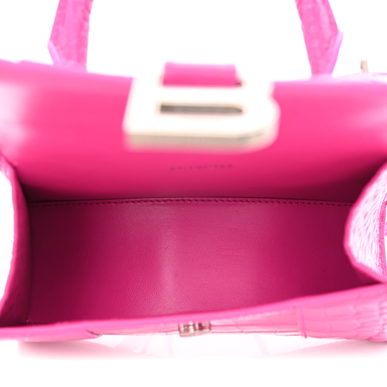 Balenciaga Shiny Calfskin Crocodile Embossed Hourglass Top Handle Bag XS Lipstick Pink 5 of 11