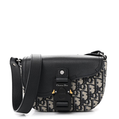 Christian Dior Grained Calfskin Oblique Mini Saddle Messenger Bag With Flap Beige Black 1 of 14