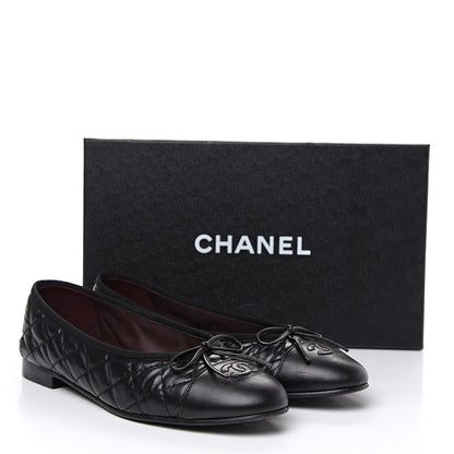 Chanel Aged Calfskin Quilted Cap Toe Ballerina Flats 38.5 Black 10 of 10