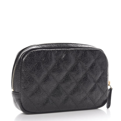 Chanel Camellia Calfskin Embossed Quilted Enamel CC Cosmetic Case Black 3 of 8