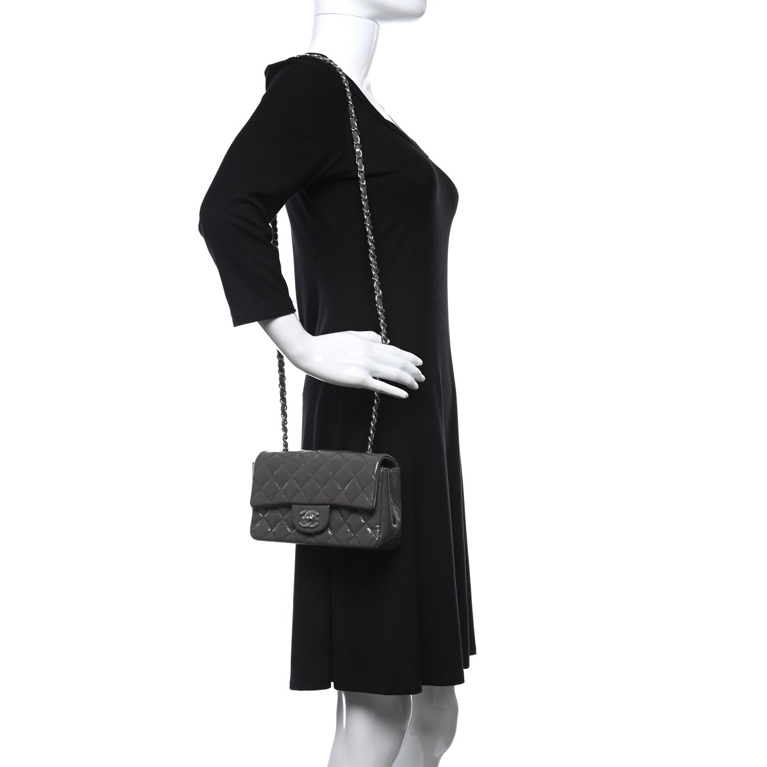 Chanel Patent Calfskin Quilted Mini Rectangular Flap Grey 2 of 11
