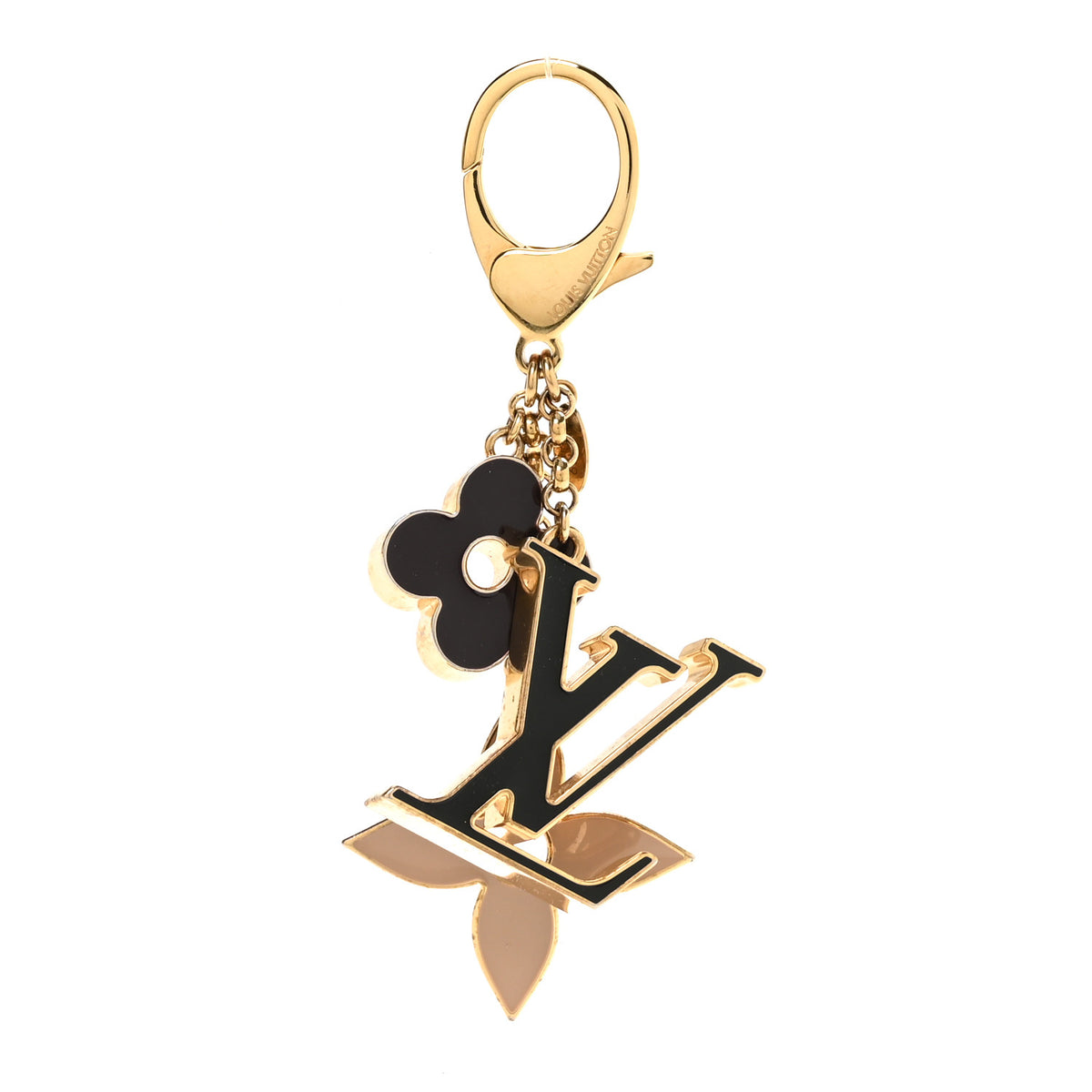 Metal Enamel Fleur De Monogram Bag Charm Dore