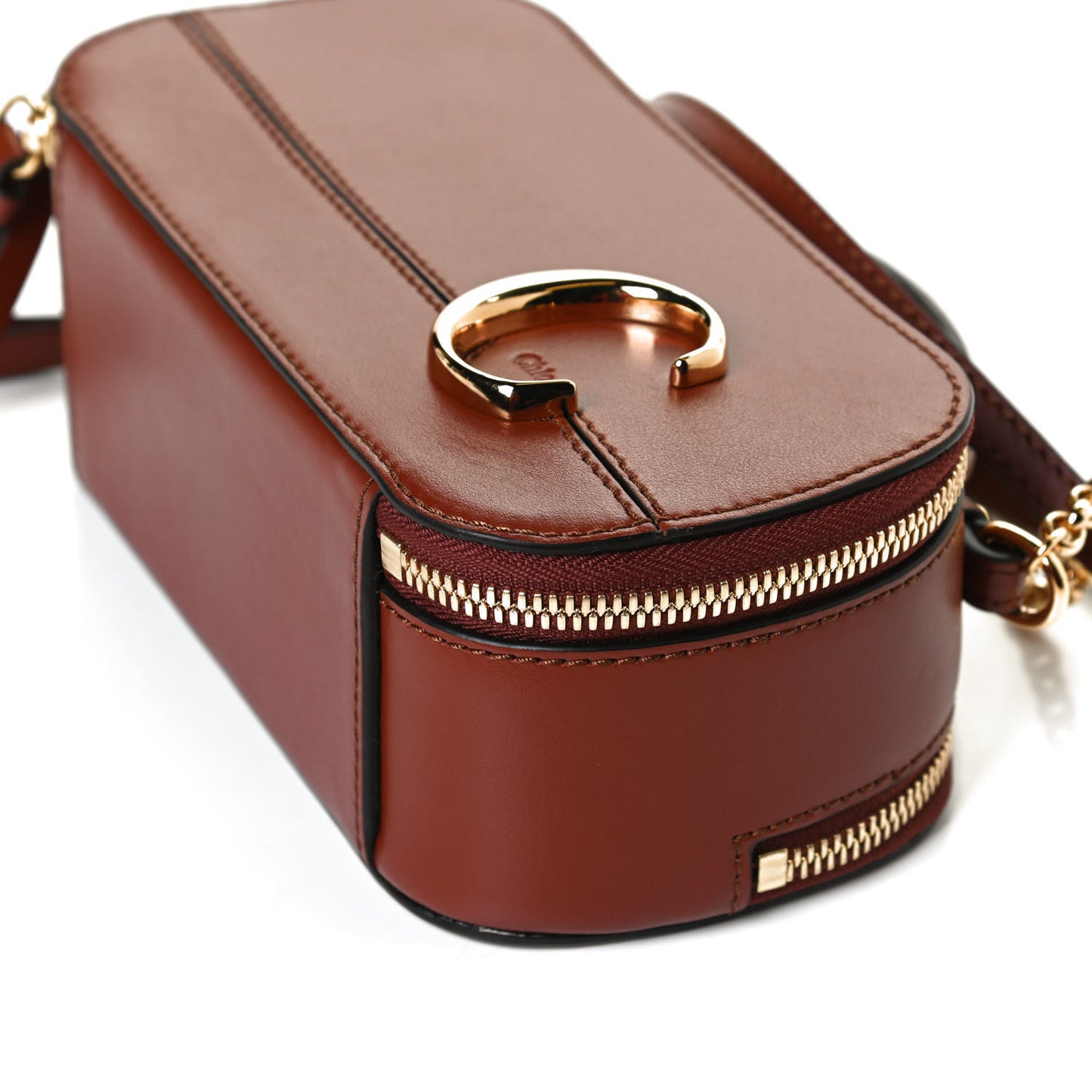 Shiny Calfskin Mini Vanity C Bag Sepia Brown