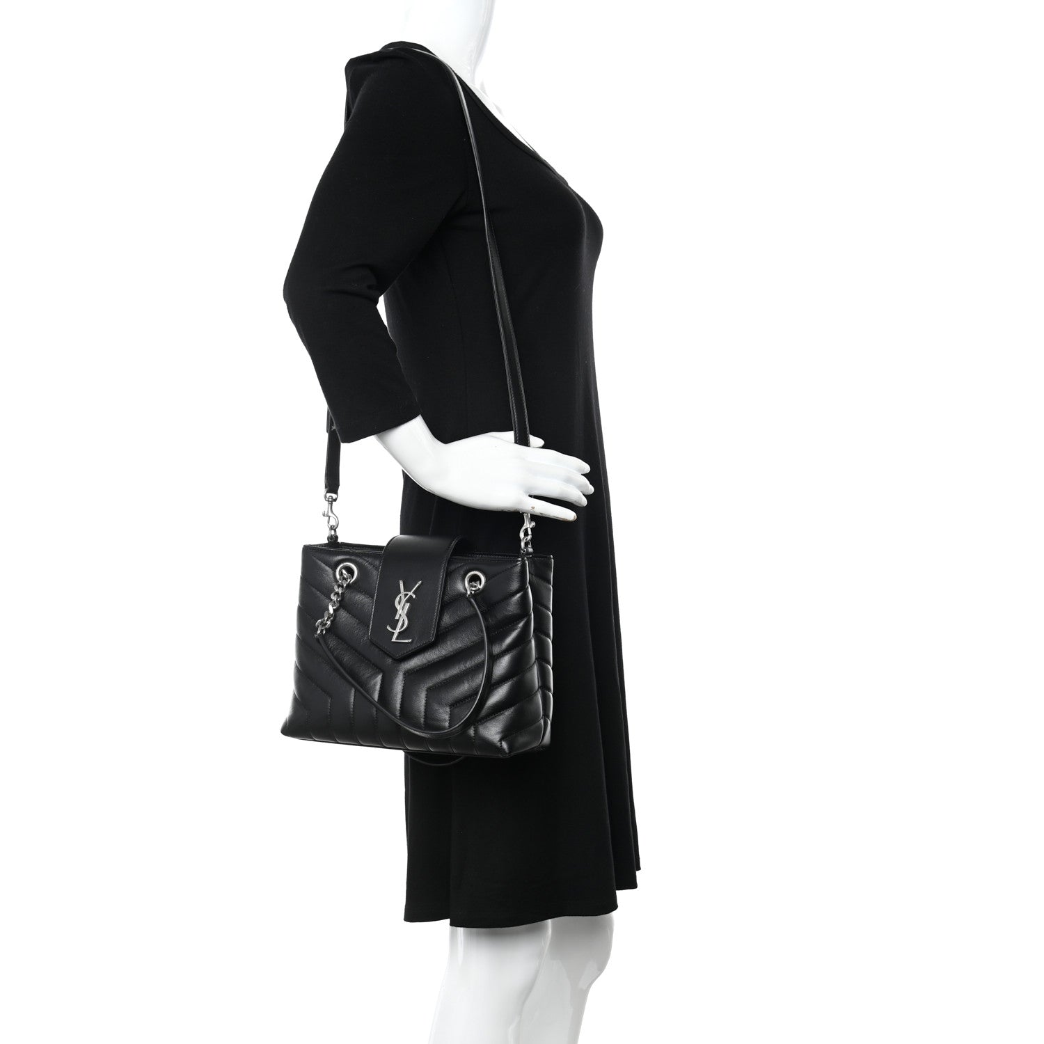 Saint Laurent Calfskin Y Quilted Monogram Small Loulou Shopper Black 2 of 9