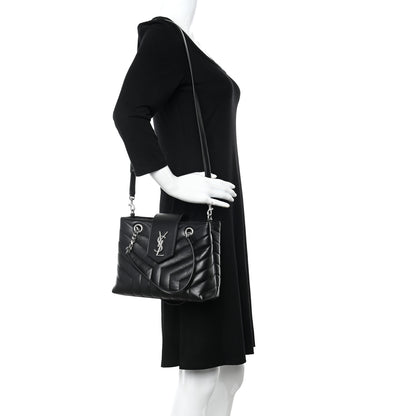 Saint Laurent Calfskin Y Quilted Monogram Small Loulou Shopper Black 2 of 9
