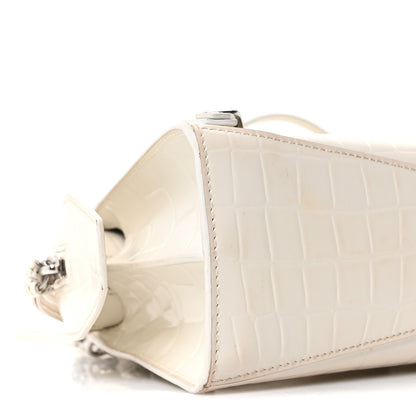Balenciaga Semi Shiny Calfskin Crocodile Embossed Neo Classic Silver Hardware Nano City Crossbody White 15 of 17