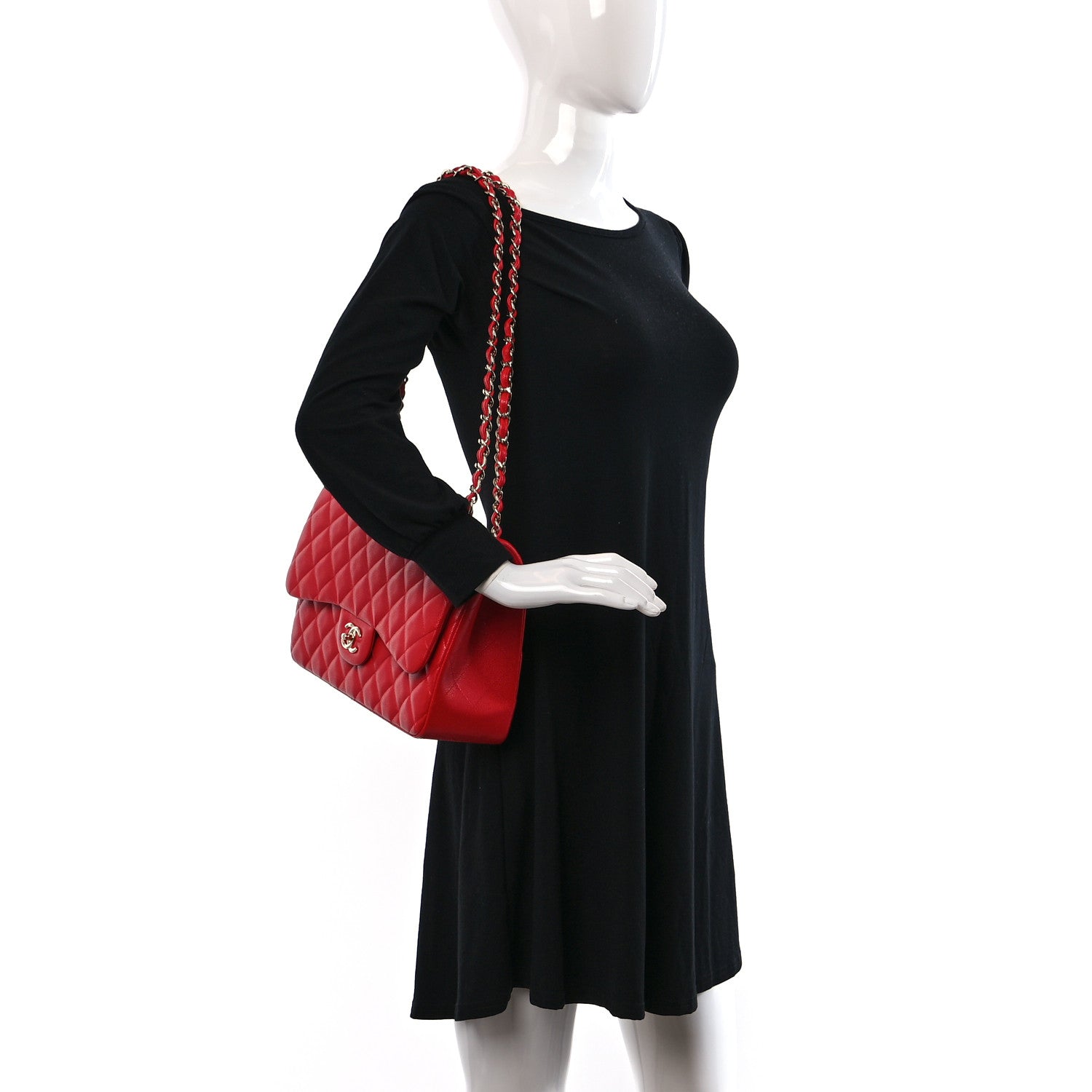Chanel Caviar Quilted Jumbo Double Flap Red 2 of 11