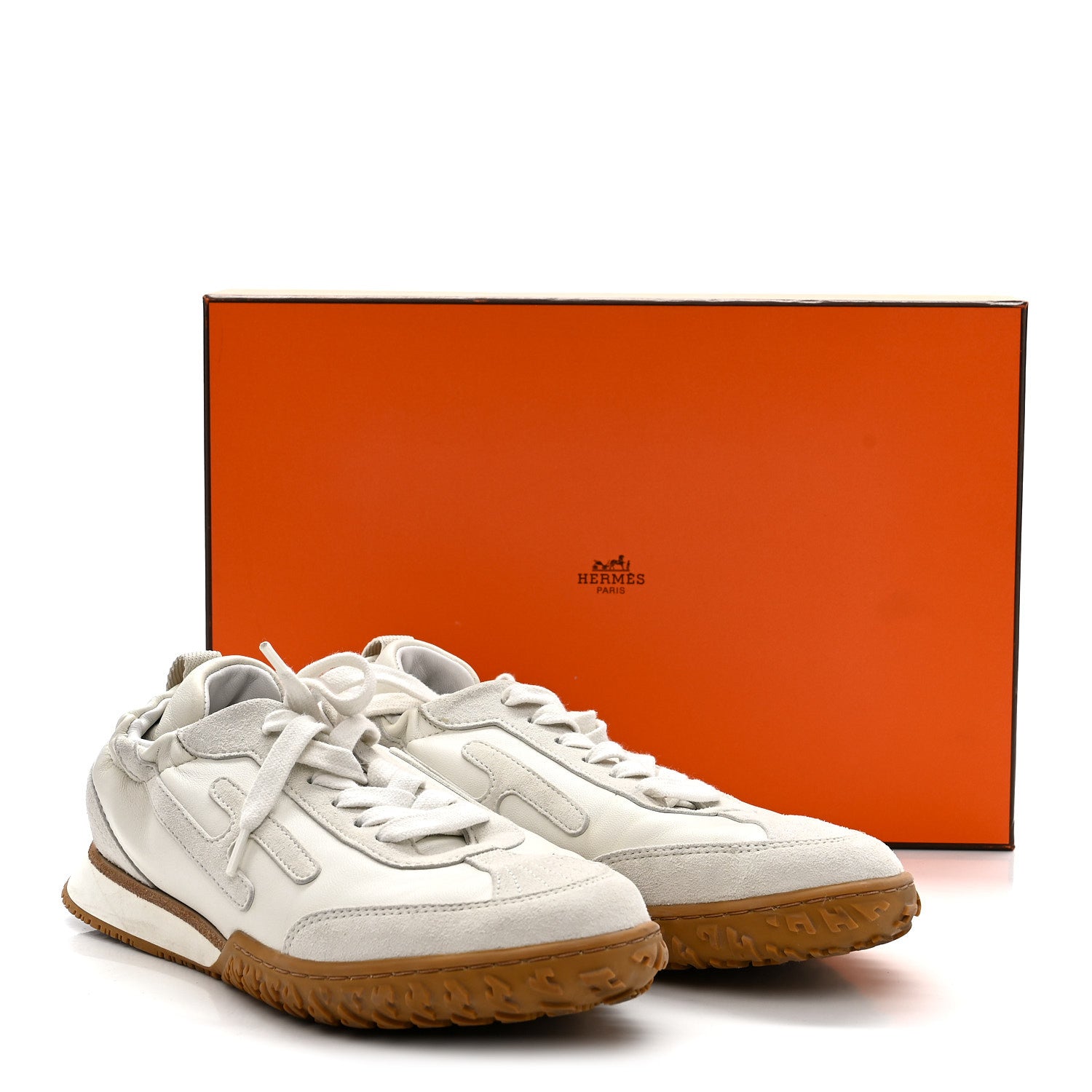 Hermes Nappa Suede Goatskin Jet Sneakers 36.5 White 1877567
