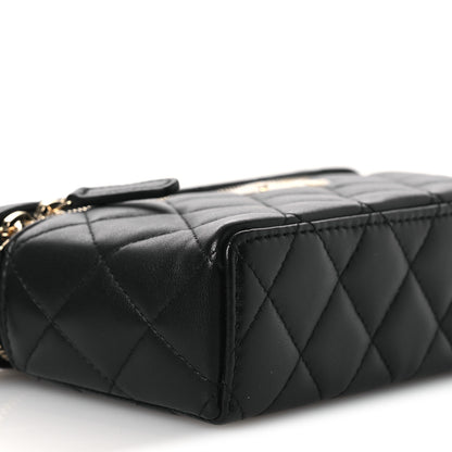 Chanel Lambskin Quilted Crystal CC Top Handle Slim Vanity Case With Chain Black 9 of 12