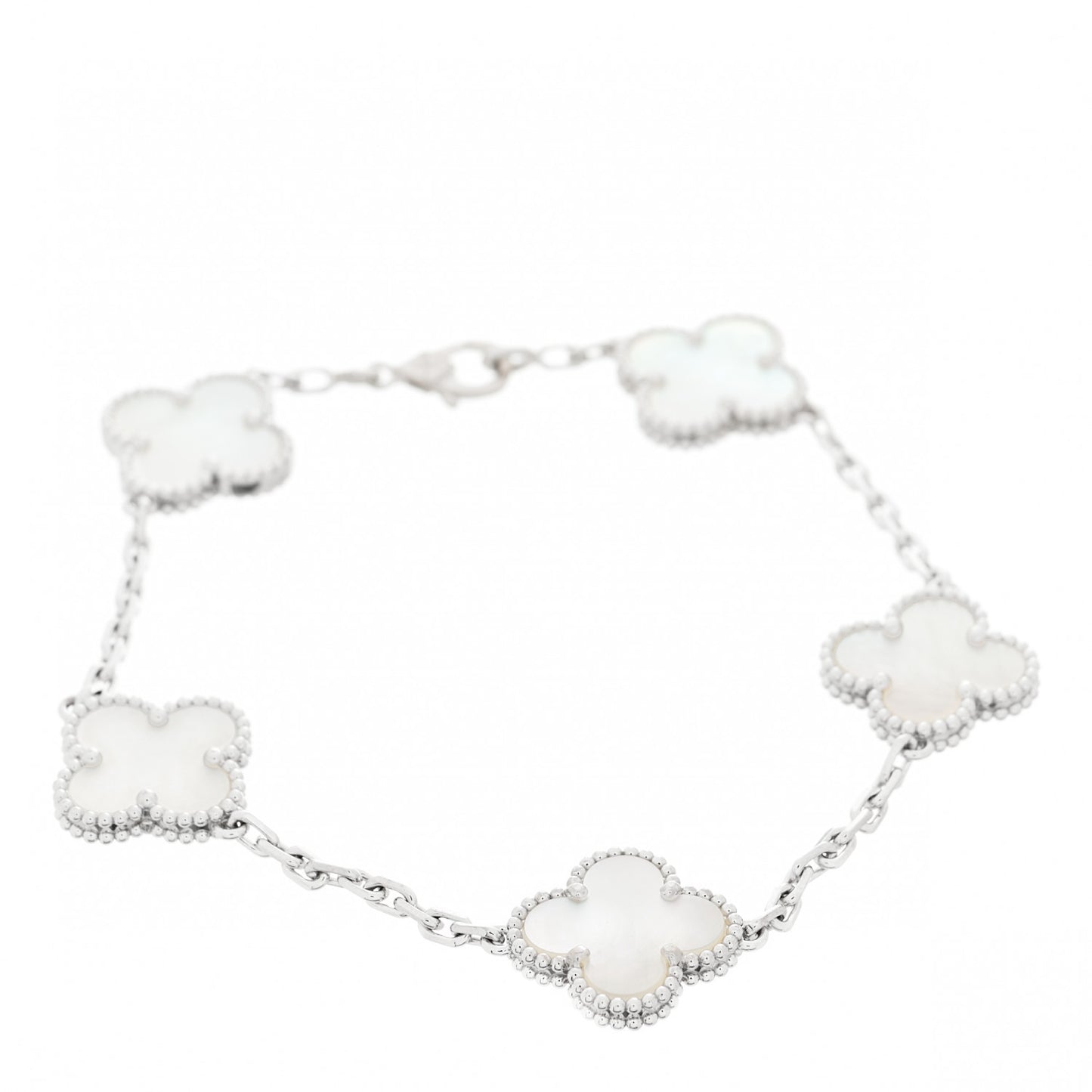 18K White Gold Mother of Pearl 5 Motifs Vintage Alhambra Bracelet