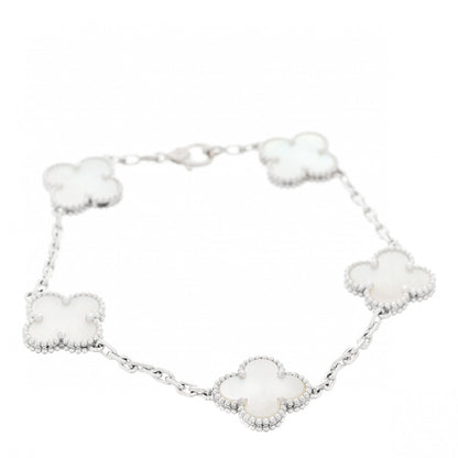 Van Cleef & Arpels 18K White Gold Mother of Pearl 5 Motifs Vintage Alhambra Bracelet 1 of 6
