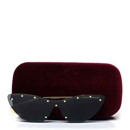 Gucci Metal Rimless Star Studded 90mm Cat Eye GG0666S Sunglasses Black Gold 7 of 7