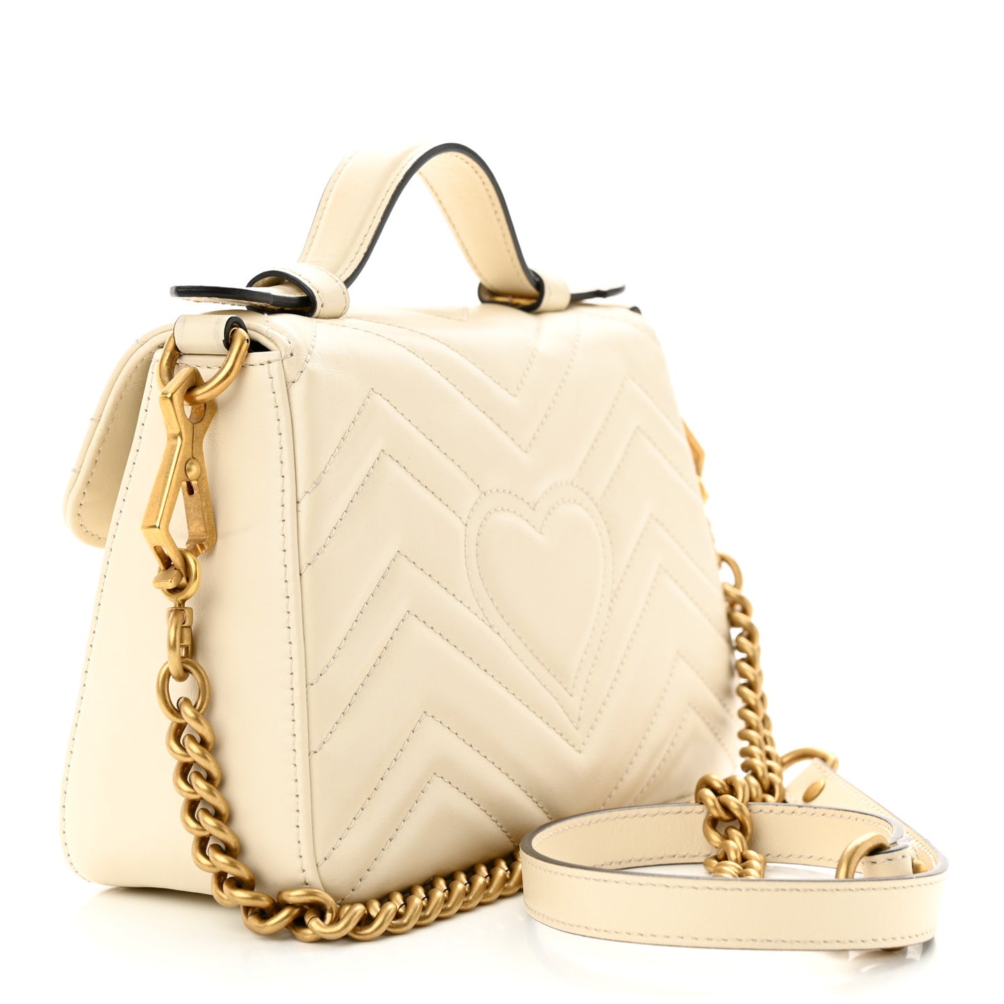 Calfskin Matelasse Mini GG Marmont Top Handle Shoulder Bag White