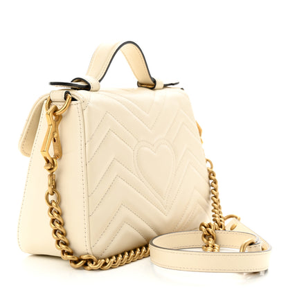 Gucci Calfskin Matelasse Mini GG Marmont Top Handle Shoulder Bag White 3 of 14