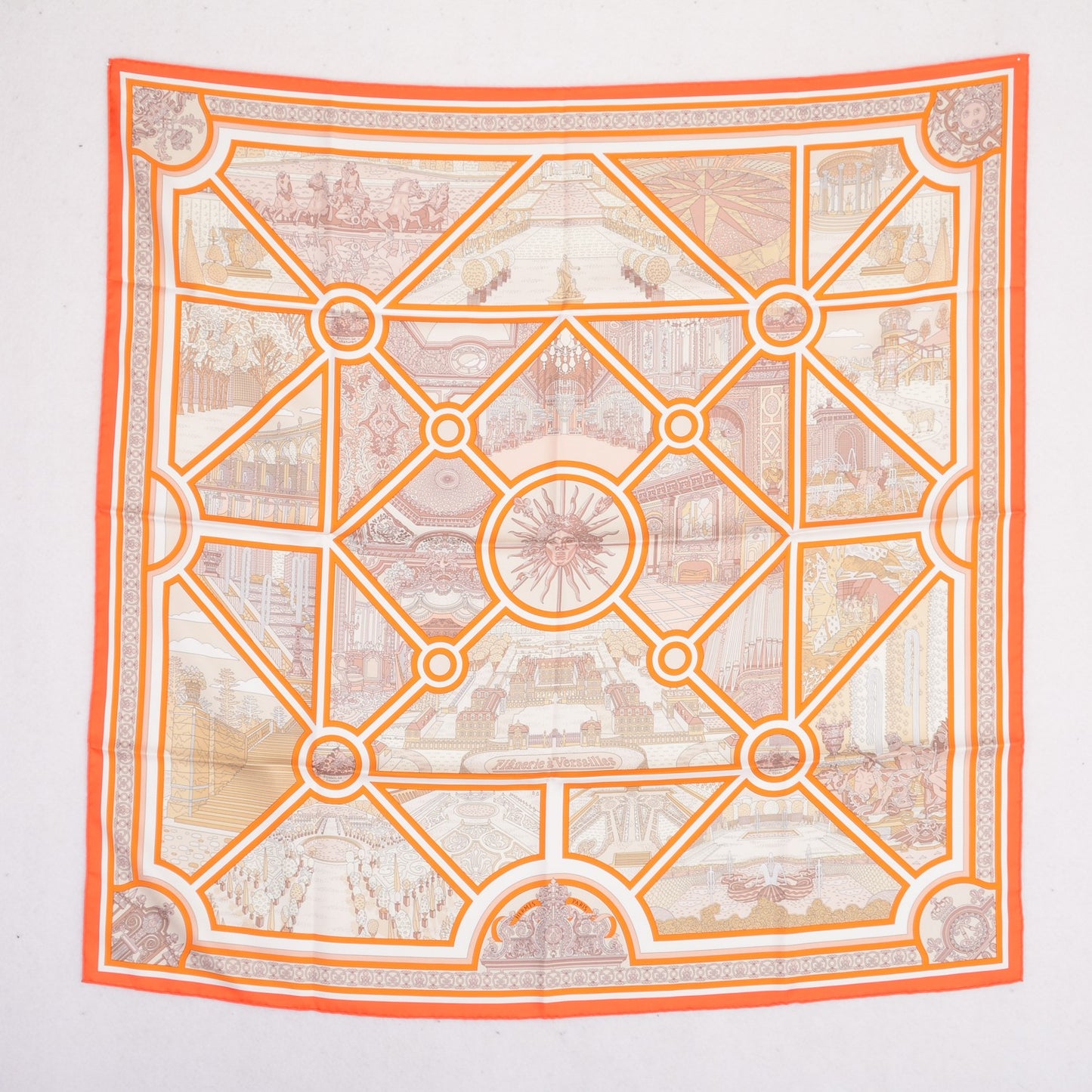 Silk Flanerie A Versailles Scarf 90 Orange Vif Beige Rose Poudre