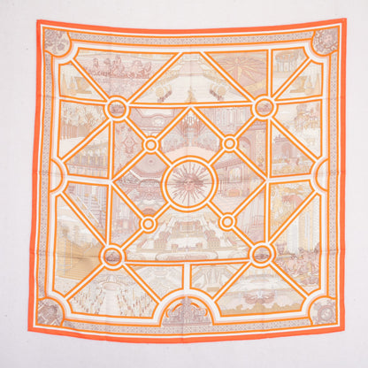 Hermes Silk Flanerie A Versailles Scarf 90 Orange Vif Beige Rose Poudre 2 of 5