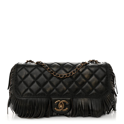 Chanel Metallic Calfskin Quilted Large Into The Fringe Flap Black 1 of 11