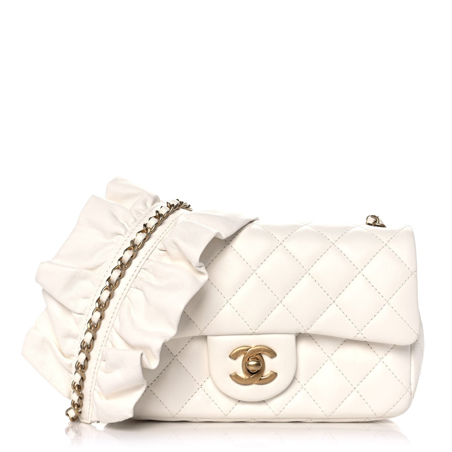 Lambskin Quilted Mini Romance Rectangular Flap White
