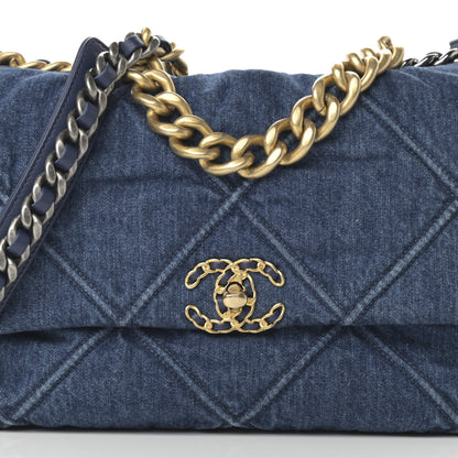 Chanel Denim Quilted Large Chanel 19 Flap Blue 8 of 11