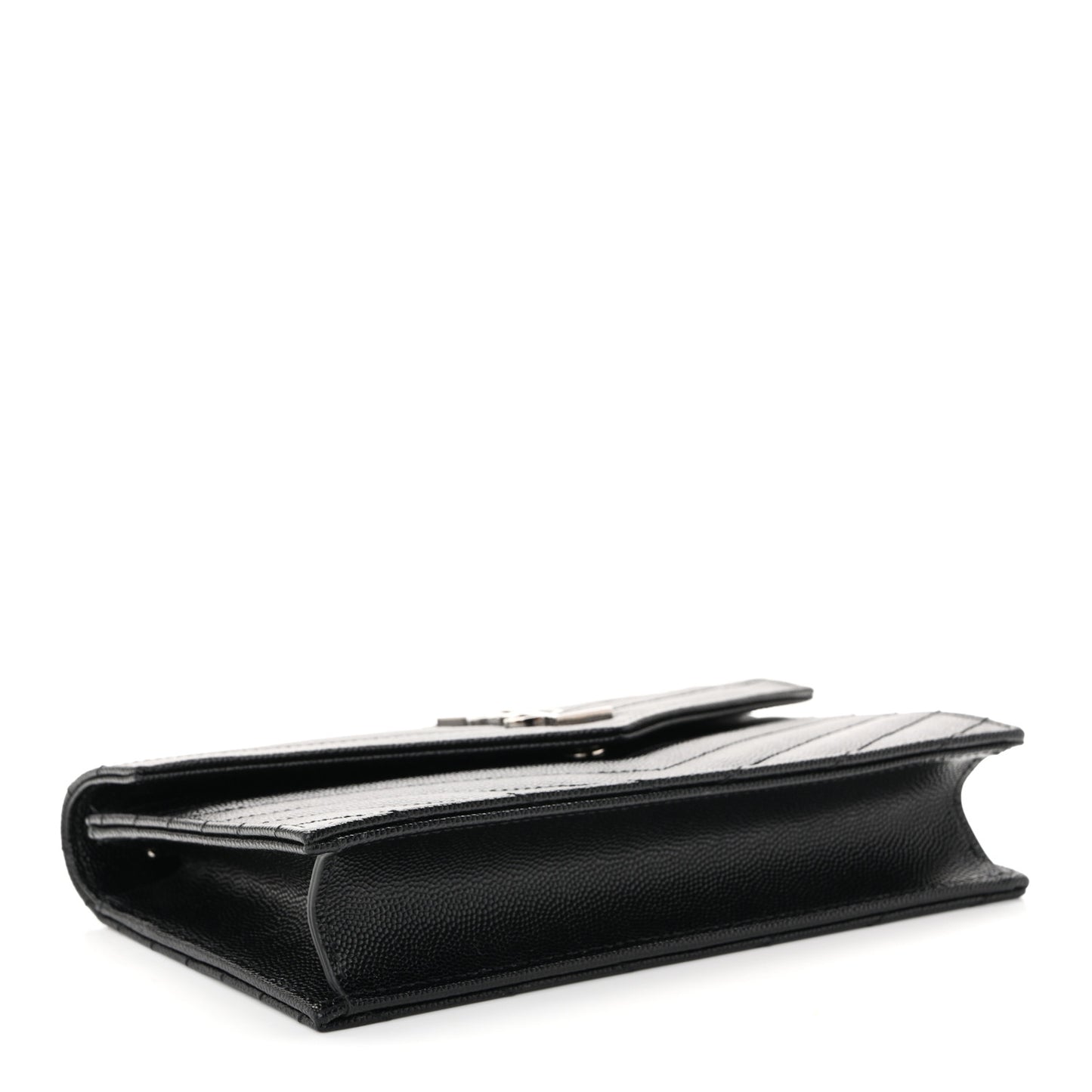 Grain De Poudre Matelasse Chevron Monogram Envelope Chain Wallet Black