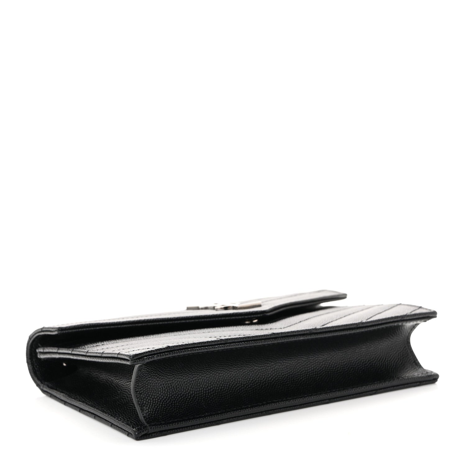 Saint Laurent Grain De Poudre Matelasse Chevron Monogram Envelope Chain Wallet Black 4 of 10