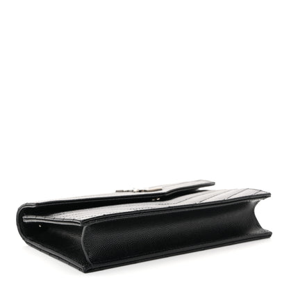 Saint Laurent Grain De Poudre Matelasse Chevron Monogram Envelope Chain Wallet Black 4 of 10