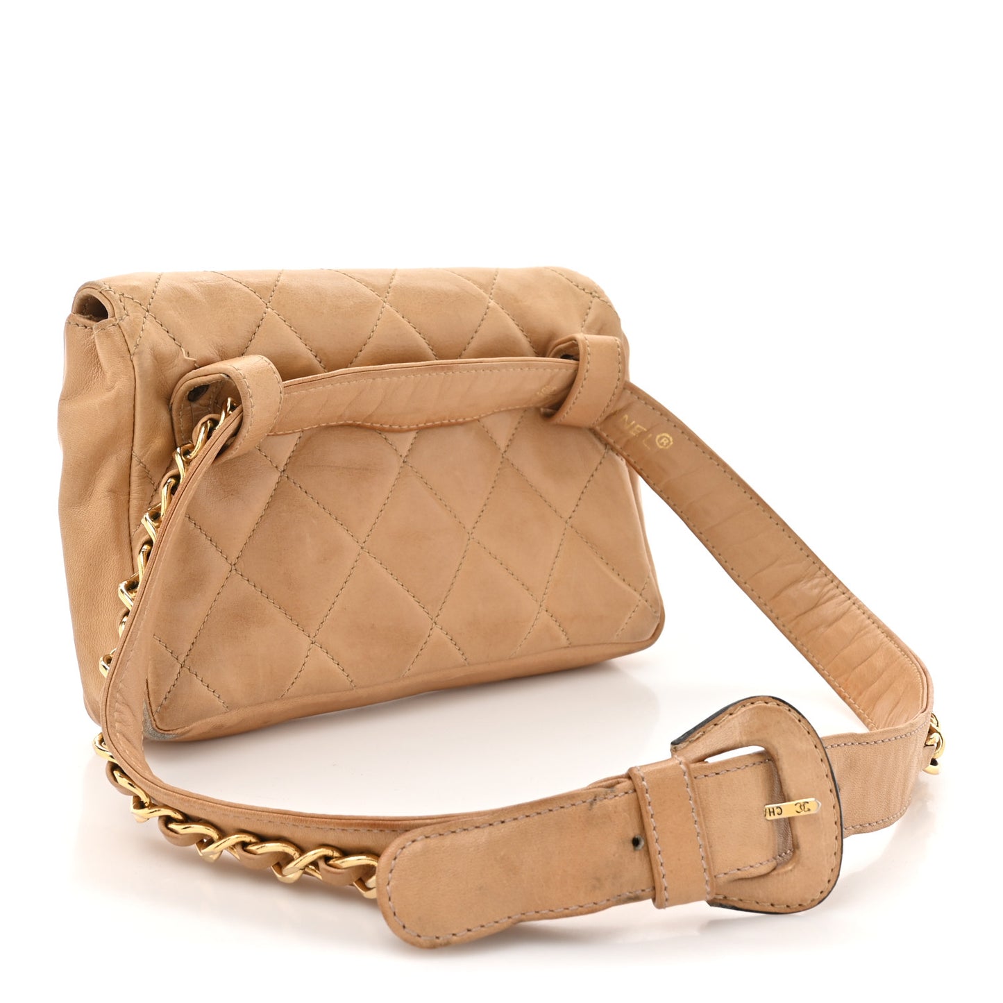 Lambskin Quilted Flap Waist Belt Bag 65 26 Beige